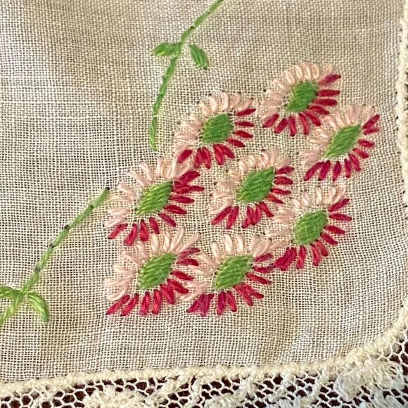 Vtg Lace Embroidered Handkerchief Floral Formal Dainty Vintage Feminine Bridal - Picture 7 of 11